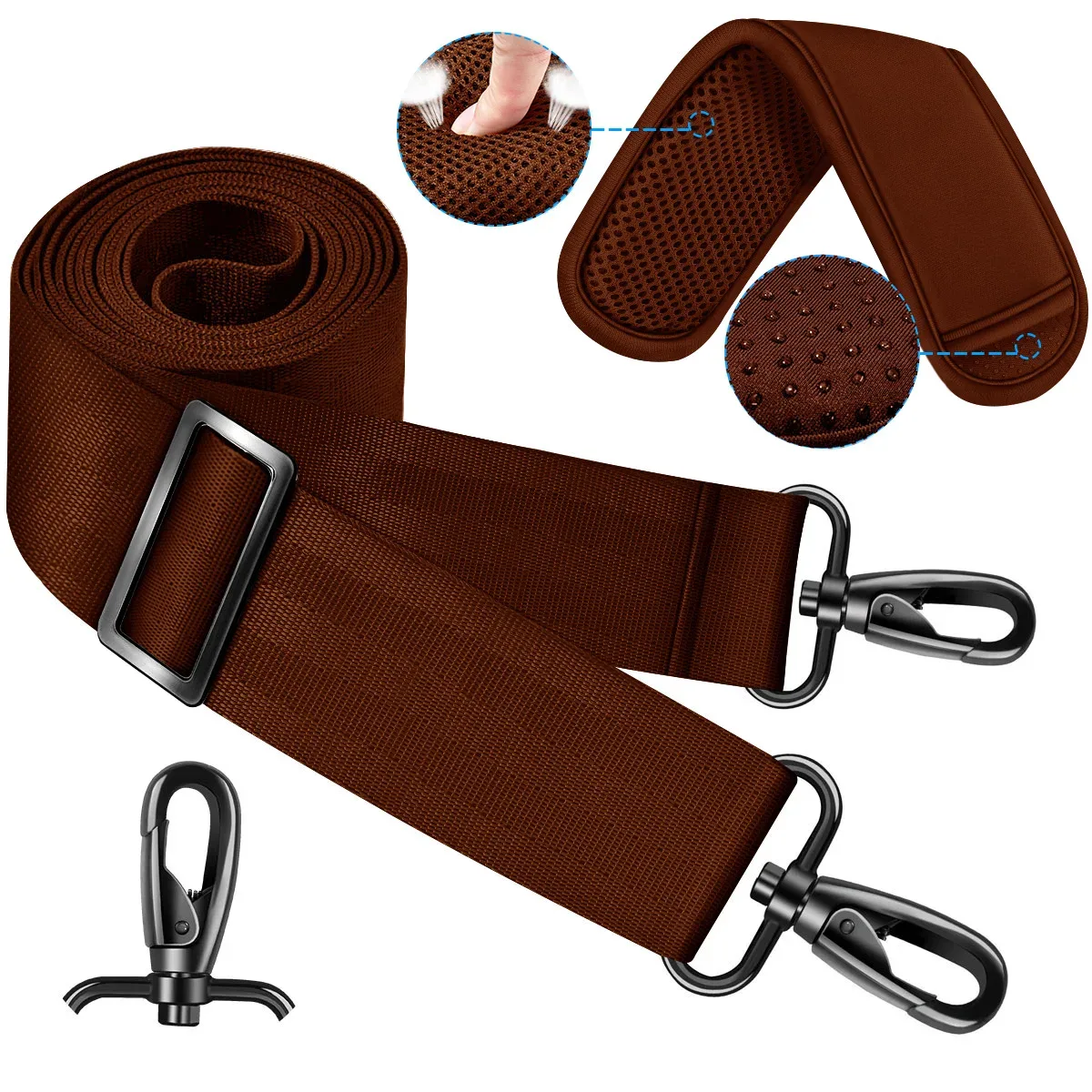 ceinture sac nylon noir rembourrée points supérieurs sacoche ordinateur portable bandoulière longueur réglable usage voyage