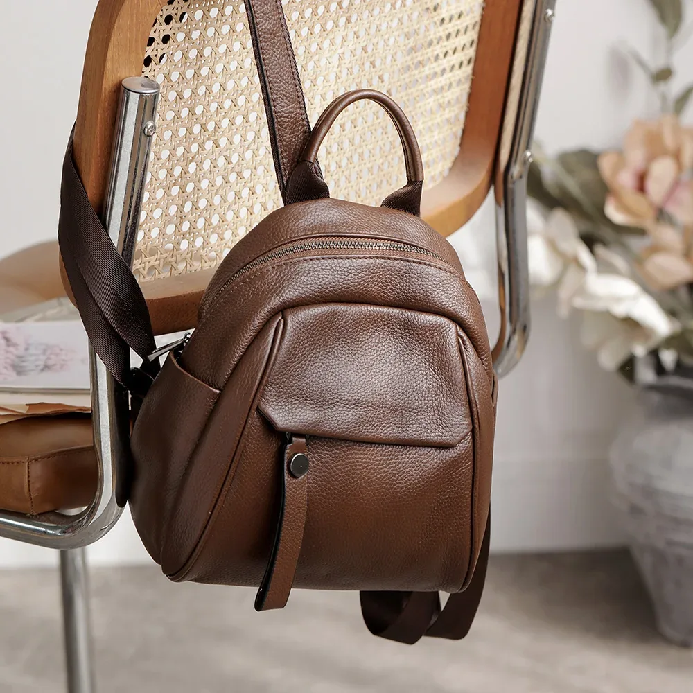 sac à dos portable en cuir véritable pour adolescente, sac à dos en peau de vache souple, sac à dos pour femme, bleu simple, 2 tailles, haute qualité, nouvelle mode