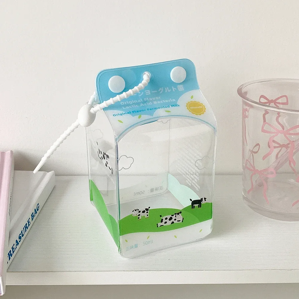 sac de rangement portable en pvc transparent 3d pour figurines, boîte à lait, style dessin animé, pour étudiantes, jouets et objets de collection