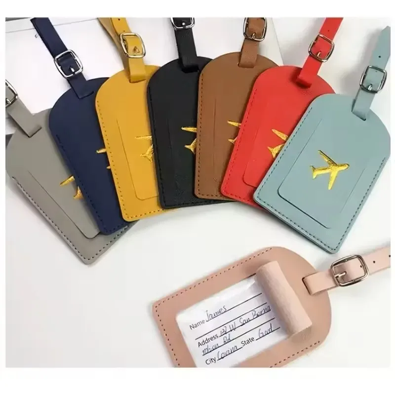 étiquette bagage cuir rectangulaire poignée bleu noir marron rouge gris vert jaune blanc voyage identification nom adresse numéro téléphone email