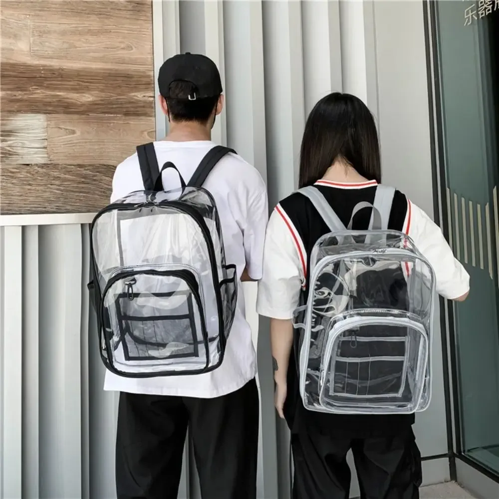 sac à dos transparent en pvc simple, grande capacité, imperméable, sac d'école pour étudiants, sac de voyage de style coréen, sac à bandoulière transparent pour l'école