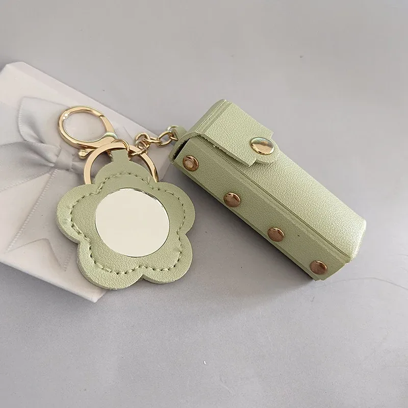 pochette à rouge à lèvres portable en cuir, porte-clés, breloque de sac, étui de protection créatif pour rouge à lèvres avec miroir, décoration de sac à dos, cadeau