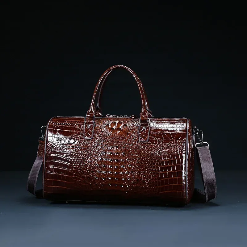 sacs de voyage en cuir d'alligator véritable de vache pour hommes, sacs de luxe de grande capacité portables à bandoulière de marque, nouvelle collection 2024