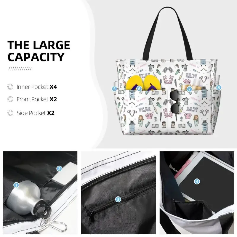sac fourre-tout de plage médical personnalisé pour femmes, médecin, infirmière, extra large, salle de sport, sacs à main de voyage, sacs à provisions