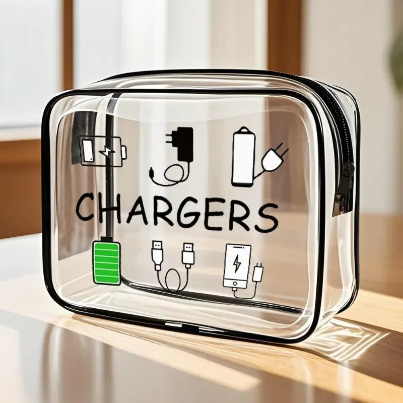 offre spéciale transparent dessin animé mignon pratique portable câble de chargement pilule sac cosmétique sac de changement sac de carte portable voyage storag