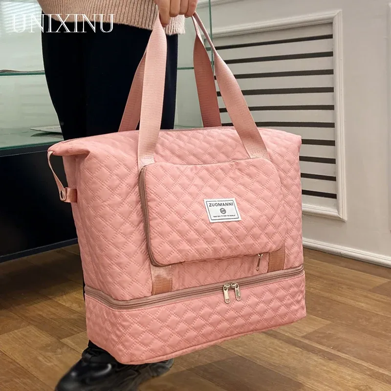 sac de voyage de grande capacité pour femmes, léger, motif argyle, sac de nuit pour week-end, sac de rangement épais pour salle de sport