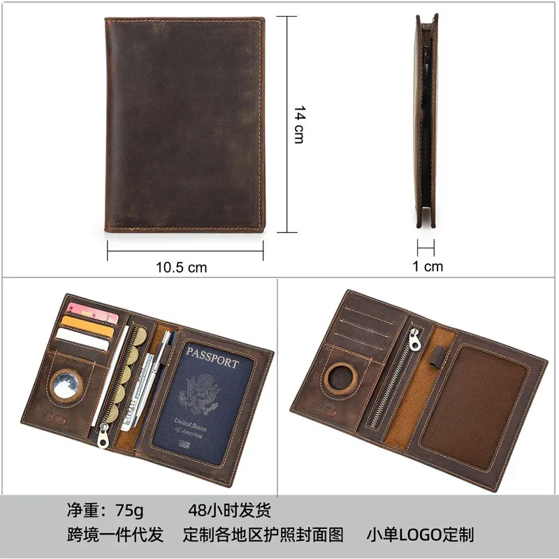 portefeuille en cuir véritable avec logo personnalisé, porte-passeport de voyage mince, document de voyage rfid minimaliste, portefeuille d'évaluation