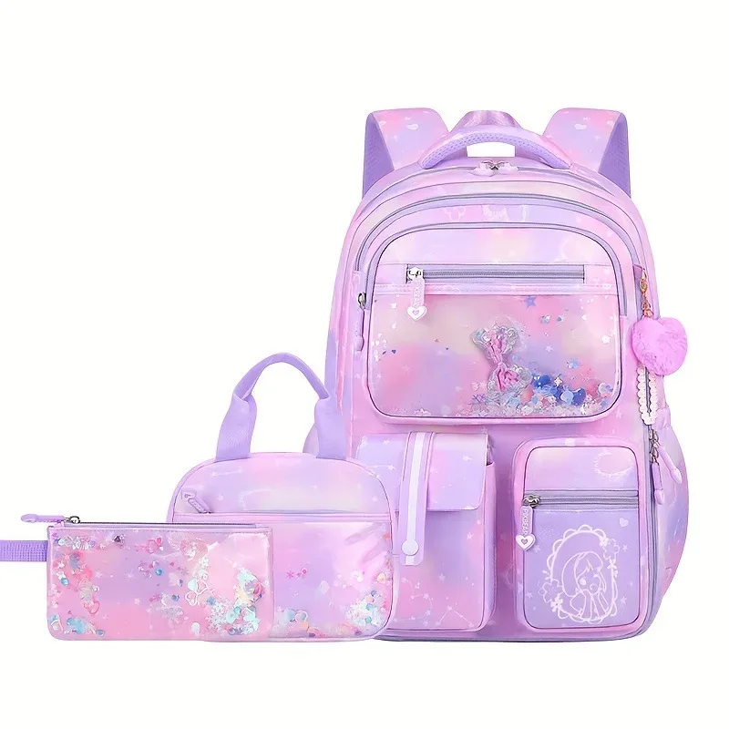 ensemble de 3 sacs à dos scolaires pour filles, mignons et élégants, grande capacité, protection de la colonne vertébrale, légers, sacs à dos pour enfants d'école primaire