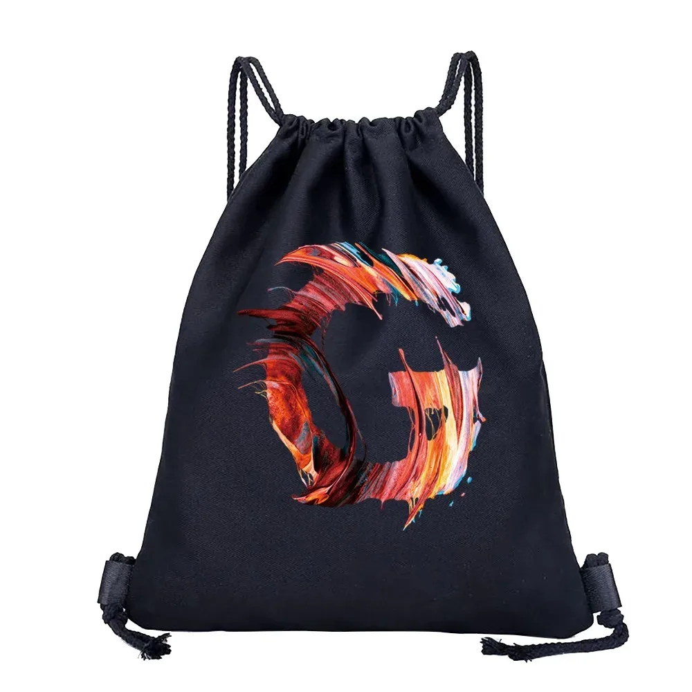 sac à dos avec cordon de serrage imprimé avec 26 initiales, sac de voyage léger et portable pour la plage, le sport, sac multifonctionnel pour articles divers
