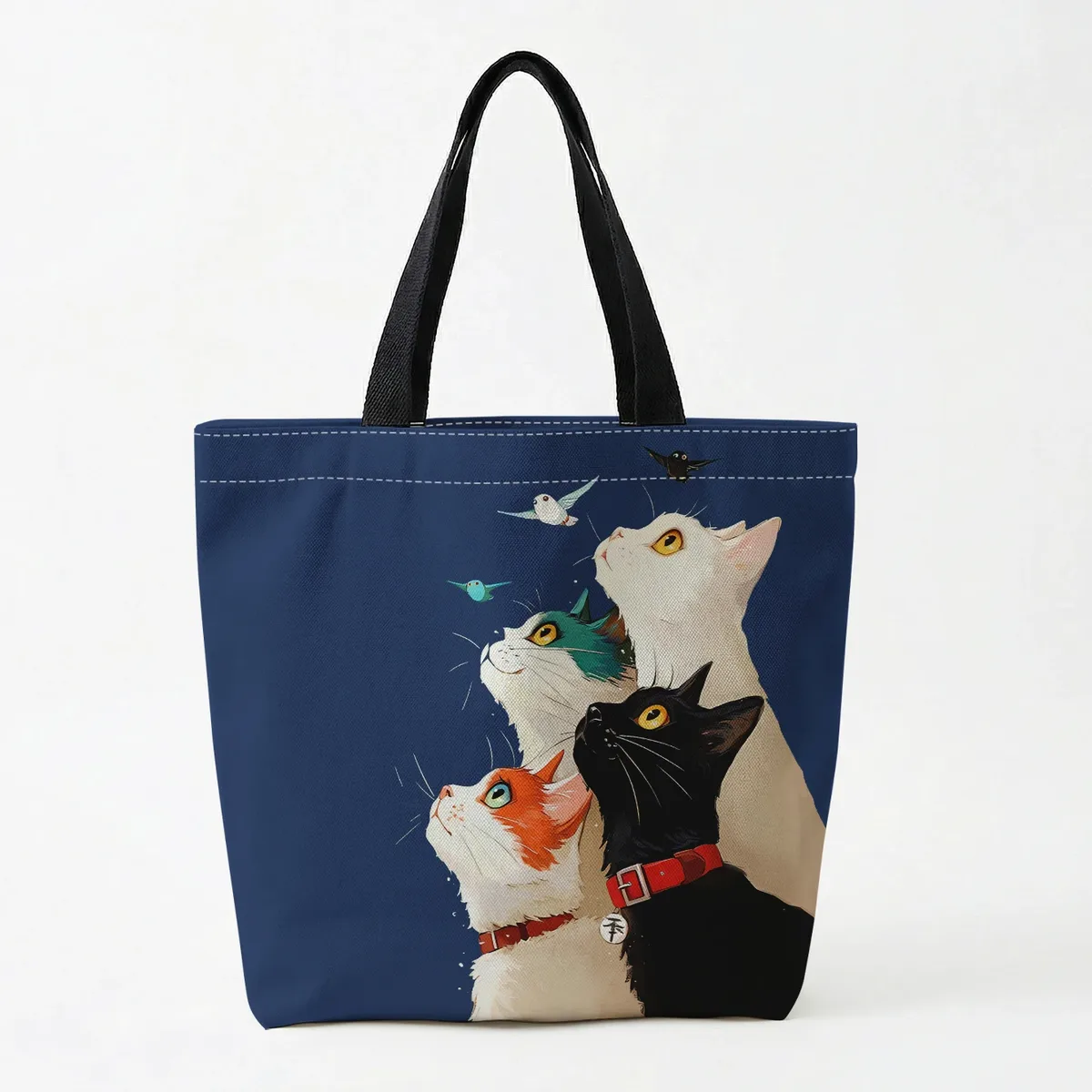 1 pièce, sac à main motif chat empilé, sac à main réutilisable et tendance, sac à main multifonctionnel, sac de shopping en toile imprimée