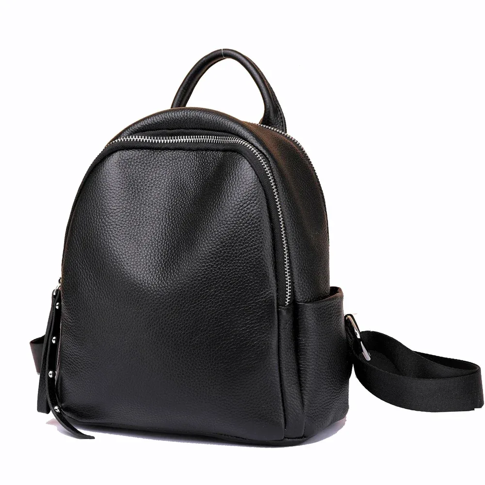 sac à dos en cuir véritable pour femme, sac de voyage décontracté pour femme, petit sac à dos de plage, cartable pour étudiants, haute qualité, noir, 03, 100%