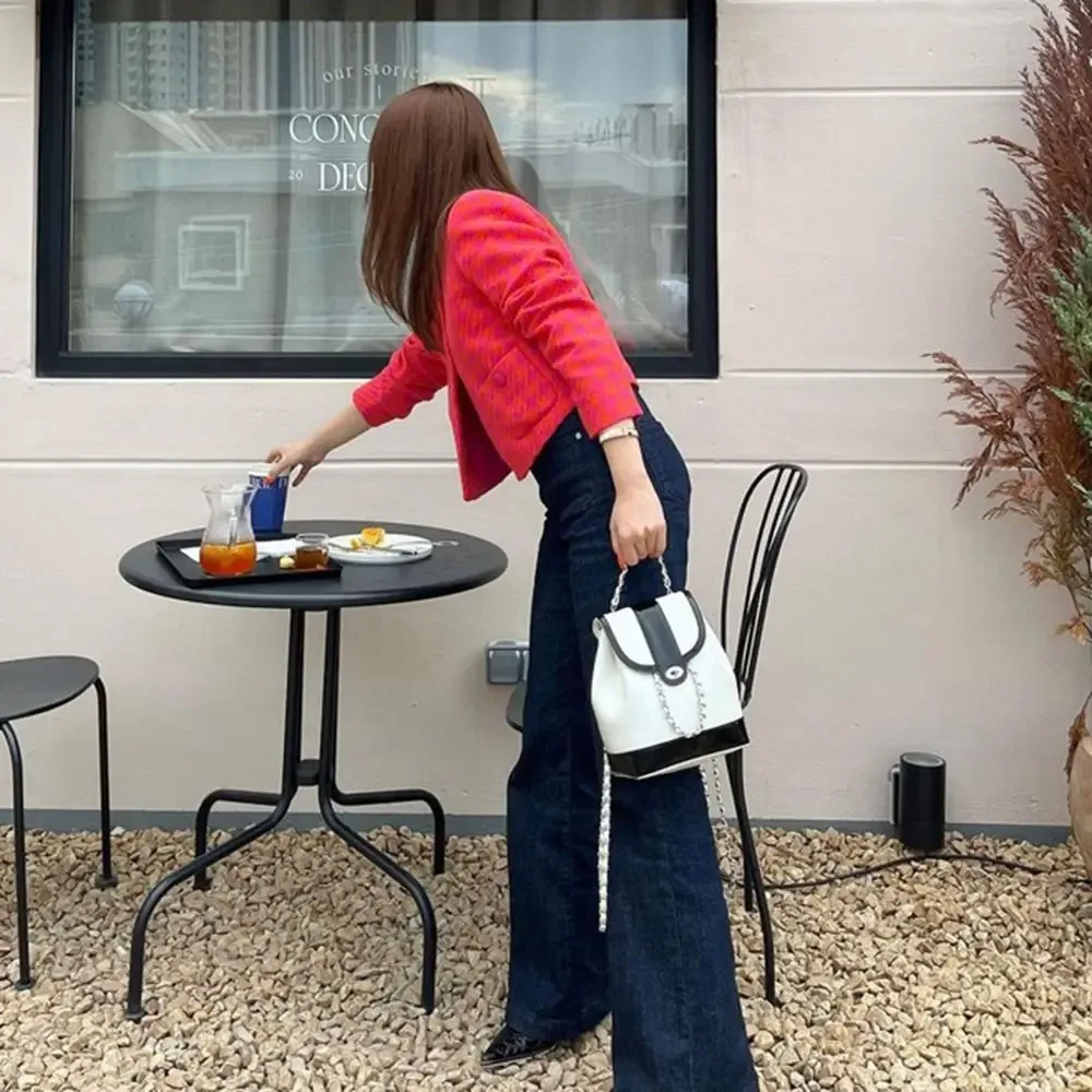 mini sac à bandoulière en cuir ciré à l'huile avec chaînes pour femmes, sac à dos noir, sac à dos étudiant, voyage, corée, automne, hiver, sr 600, po pack
