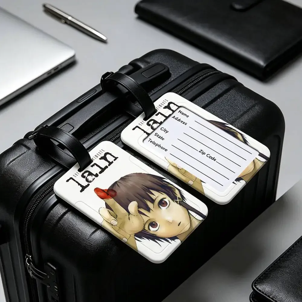 porte-cartes d'information en pvc, étiquette de bagage, étiquette de nom étanche anti-perte pour voyage, série e-experiments l-lain anime