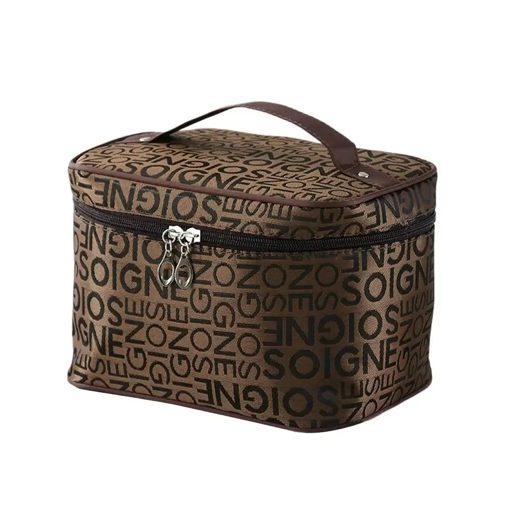 sac à cosmétiques de style coréen avec imprimé de lettres, grande capacité, portable, étui de maquillage de voyage, organisateur de rangement pour articles de toilette pour femmes.