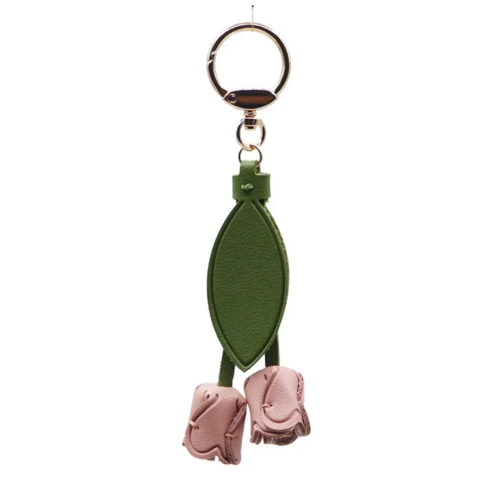 pendentif de sac en forme de tulipe, en cuir pu, style coréen, décoration de sac à dos, breloques pour sac, accessoires assortis, porte-clés de voiture, pour femme