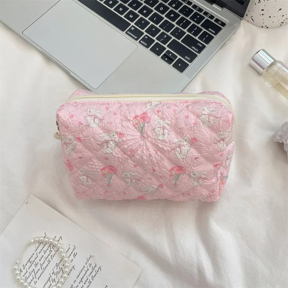 sac de maquillage à fleurs roses pour femmes, mignon, organisateur de voyage, pièces de monnaie cosmétiques, pochette pour filles, sacs à cosmétiques carrés à fermeture éclair de dessin animé mignon