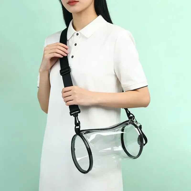 sac à bandoulière transparent pour femme, mini sac à main en forme de cylindre laser, pour le quotidien et les soirées