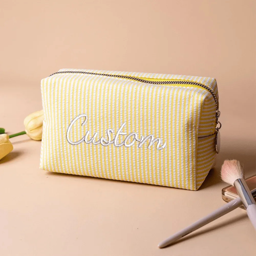 pochette de maquillage brodée personnalisée, nom personnalisé, pochette cosmétique pour demoiselle d'honneur, trousse de toilette portable, sac de voyage, cadeau pour femme