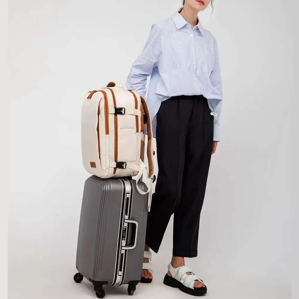 sac dos oxford beige polyester antivol doublure respirante portusb bandoulière arquée grandecapacite voyage loisir sac portable week-end