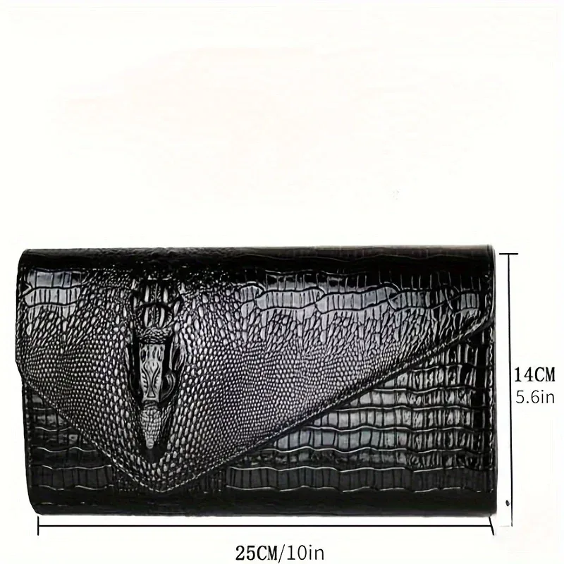 pochette élégante pour femme, grande capacité, sac à bandoulière imprimé crocodile