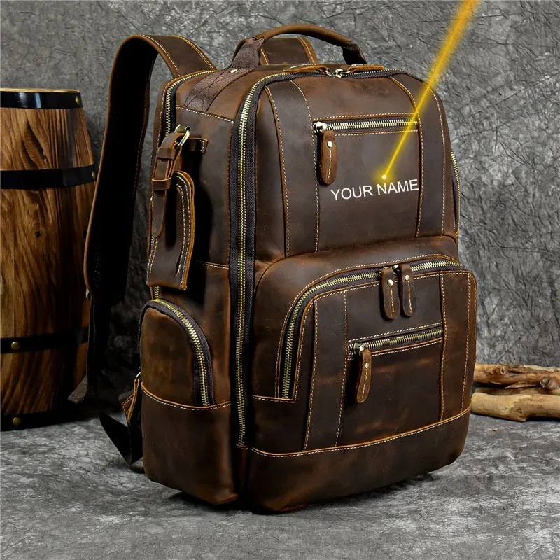 luufan vintage en cuir véritable homme voyage sac à dos fit 15 "ordinateur portable sac à dos en cuir véritable sac d'école grand voyage sac à dos pour homme