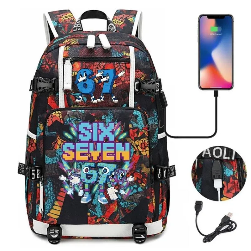 nouveau voler un cerveau imprimer usb garçons 67 six sept livre sacs grande capacité adolescents cartables femmes hommes ordinateur portable voyage sac à dos