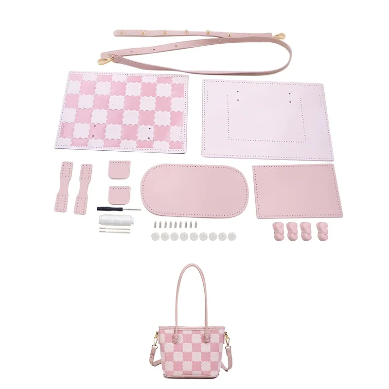 sac fourre-tout fait à la main, sac à main à bandoulière, accessoire artisanal en cuir, ensemble de matériel semi-fini cousu à la main, bricolage