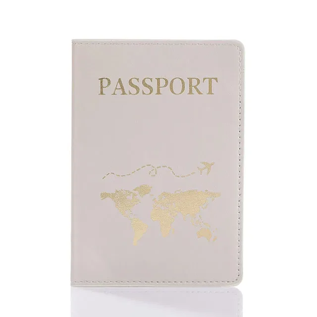 couverture de passeport en cuir pu pour hommes et femmes, étui de passeport de voyage avec carte du monde, organisateur-porte-carte de protection, couvertures de documents d'identité