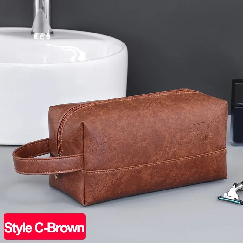 trousse de toilette imperméable en cuir pu pour hommes et femmes, voyage d'affaires, salle de bain, outils de rasage, pochette de rangement, sac à cosmétiques, sac de besoin pour femmes