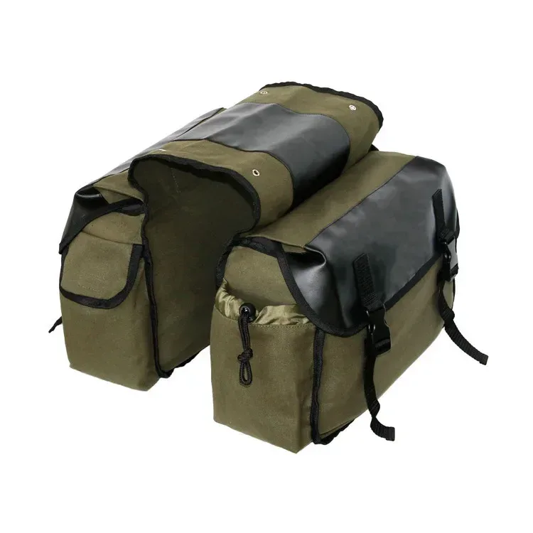 sac vélo nylon beige compartiments latéraux poche zip fermure kam hook grande capacité transport voyage cyclisme