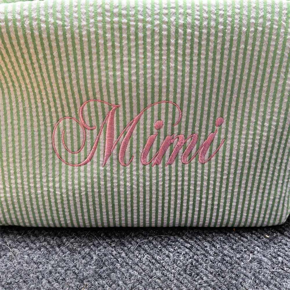 trousse à cosmétiques avec nom personnalisé, cadeau d'anniversaire pour femme, trousse de toilette de voyage, sac cadeau de mariée en coton avec nom brodé