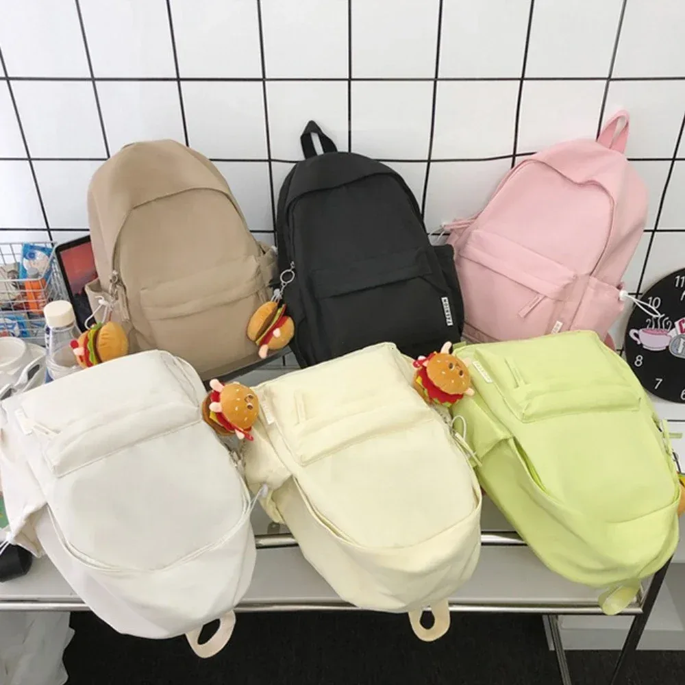 sac dos nylon polyester unisexe poche latérale zippée porte clés hamburger couleur solide voyage loisirs