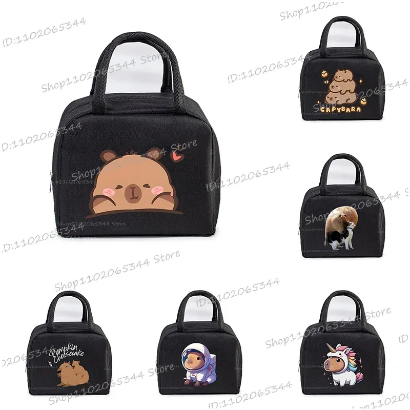 Kawaii Capybara Design boîte à déjeuner sac de rangement femmes dessin animé Capybara imprimer Portable Bento sacs animaux Capybara amant sacs à déjeuner