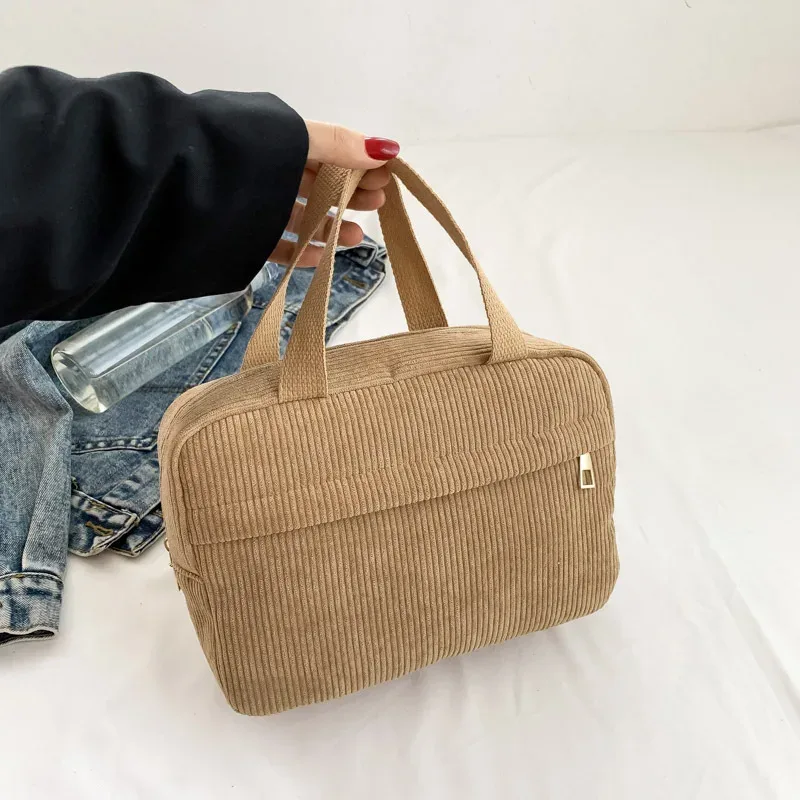 sac de maquillage personnalisé en velours côtelé brodé, sac de rangement de voyage portable multifonctionnel avec nom personnalisé, sac à main de loisirs