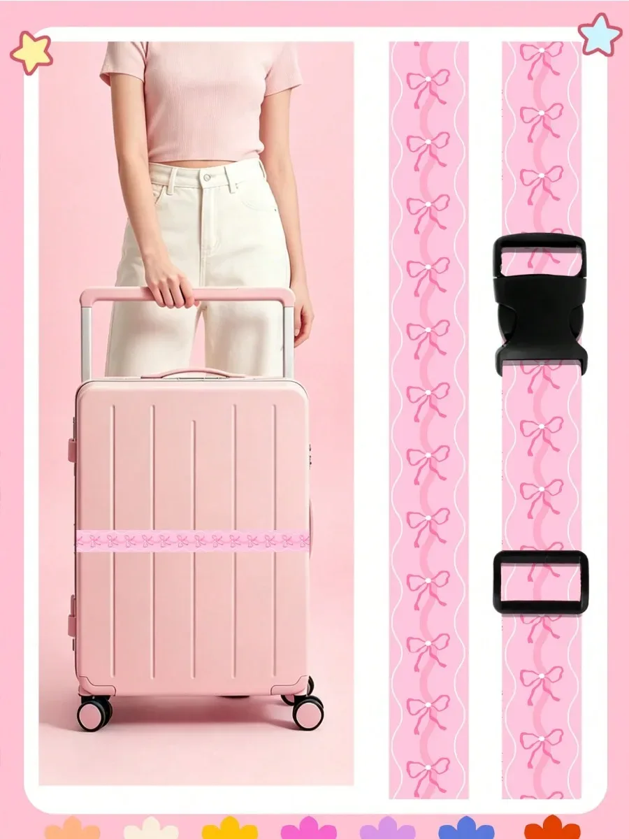 sangle de bagage réglable à imprimé mignon pour valise, ceinture de voyage en tissu doux avec boucle, sangle de sac légère pour femme