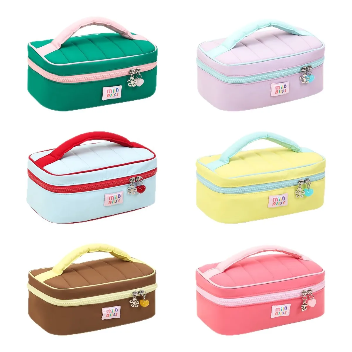 trousse de maquillage à main personnalisée de grande valeur de style coréen de style ins, blocage de couleur mignon, maquillage de soin portable de grande capacité b