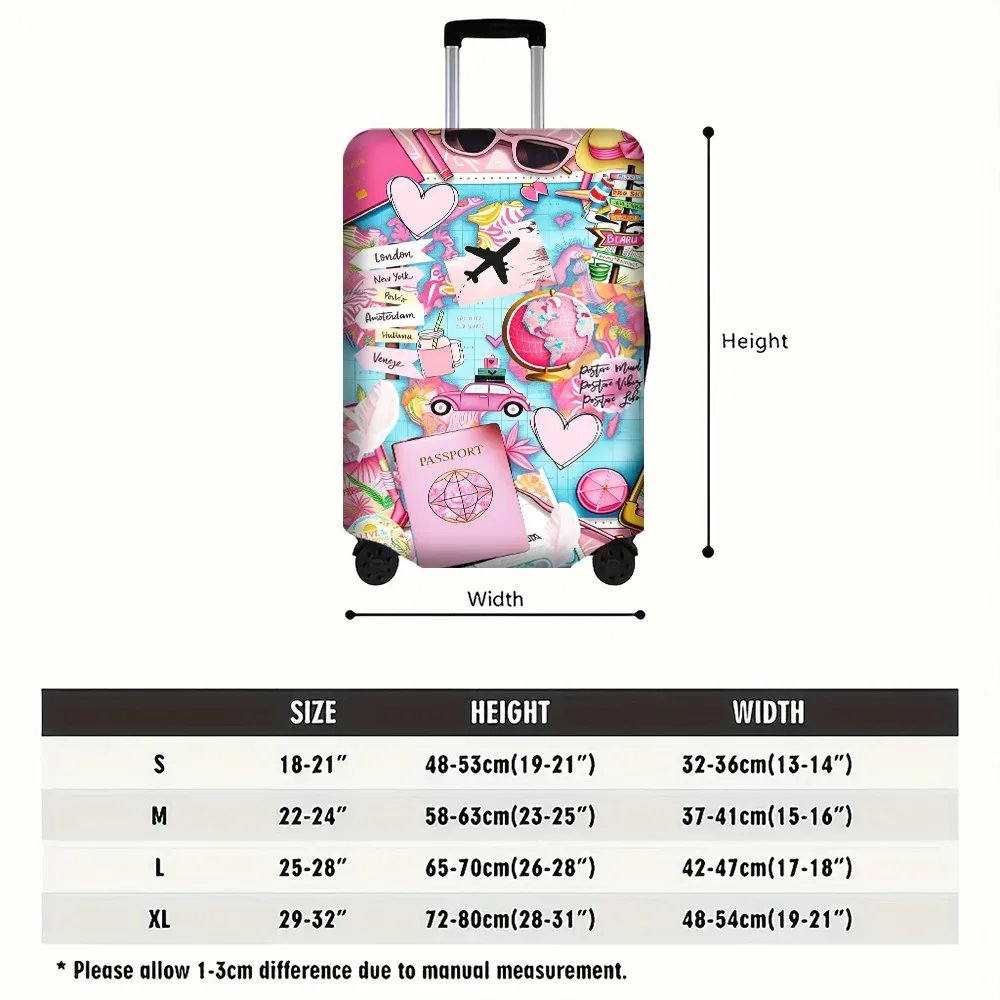 1 housse de bagage rose tropicale à imprimé collage pour bagages de 18 à 32 pouces ; accessoires de voyage anti-poussière et élastiques