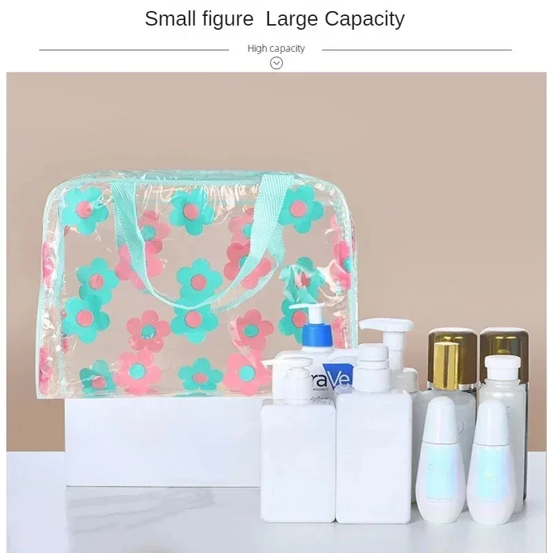 sacs de maquillage transparents en pvc, sacs cosmétiques imperméables à fleurs pour femmes, pochettes de rangement pour voyage, toilette et douche