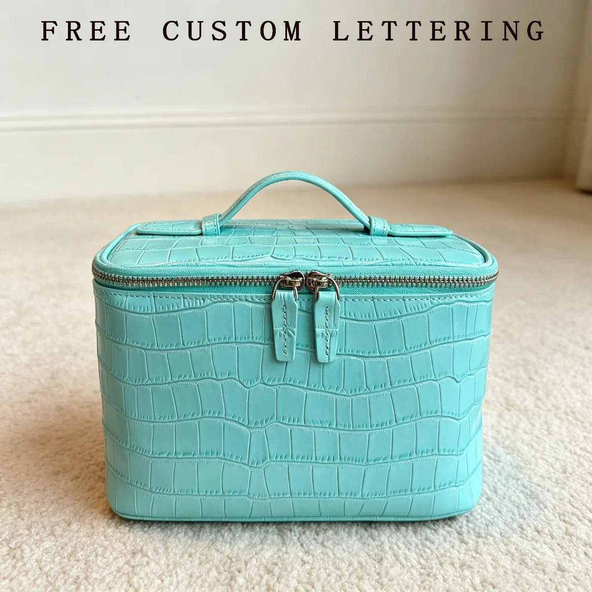 Pochette de maquillage en cuir de vachette bleu à motif crocodile, nouvelle pochette de toilette de luxe en cuir véritable, grande capacité, pour voyage, rangement de cosmétiques
