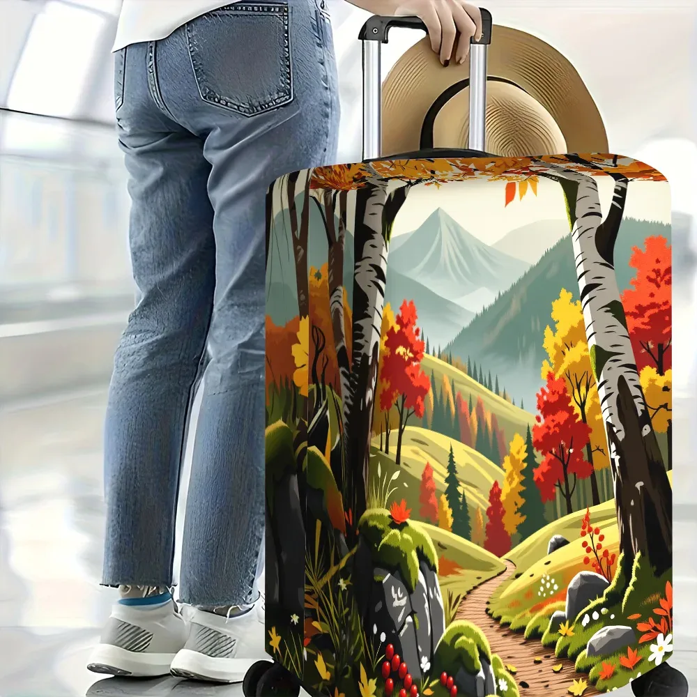 housse valise polyester motif forêt automnale couleurs vert jaune rouge noire protection voyage taille moyenne