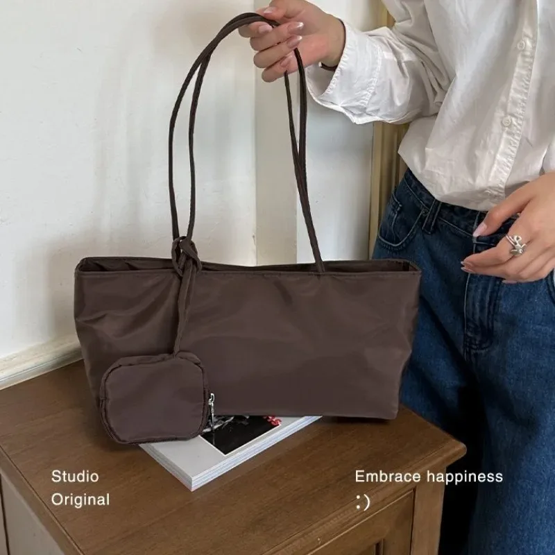 sac fourre-tout pour femme ceekay en cuir pu souple foncé, grand sac à bandoulière avec détail cordon de serrage et mini pochette, style décontracté quotidien pour les trajets