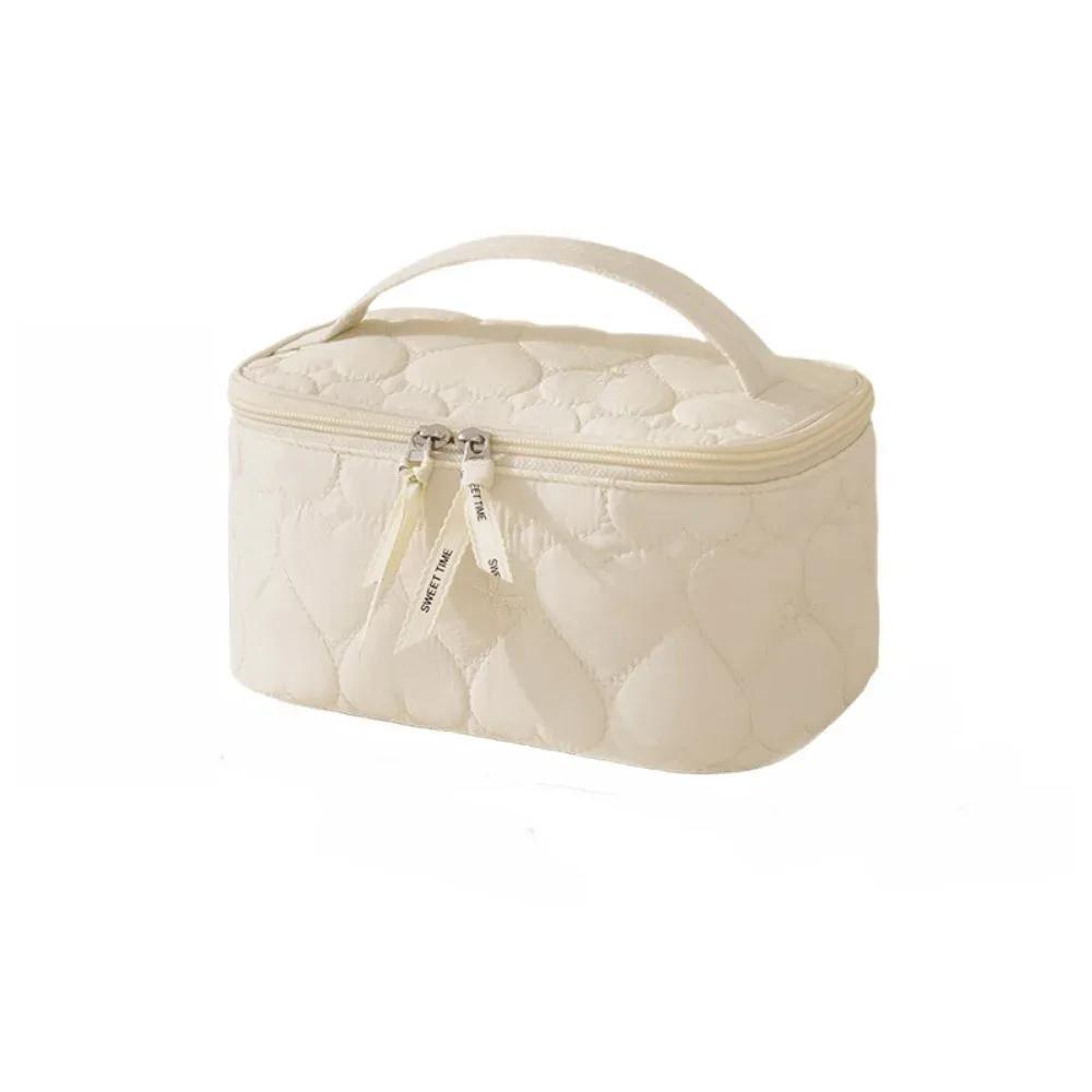 sac de maquillage de grande capacité pour femmes, sac de toilette de voyage étanche à imprimé cœur, sac de rangement de cosmétiques à double fermeture éclair, sac de rangement de cosmétiques à main pour dames