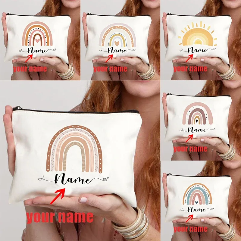 Trousse de maquillage avec nom personnalisé pour enseignant arc-en-ciel, cadeau de remise de diplôme personnalisé pour enseignants, trousse à crayons, cadeau de rentrée scolaire, bourse pour femmes
