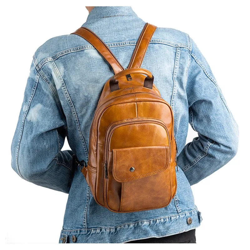 sacs de poitrine rétro pour hommes, sac vintage en cuir véritable pour hommes, nouveau sac à dos fait à la main, petits sacs à bandoulière, sac de poitrine, sacs de voyage