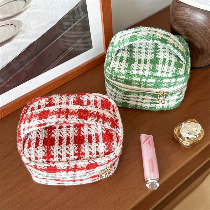 cadeau de noël, mini sac cosmétique en tweed mignon, petite bourse à monnaie, sac à rouge à lèvres, trousse de toilette, sac de voyage portable avec fermeture éclair, sac à main