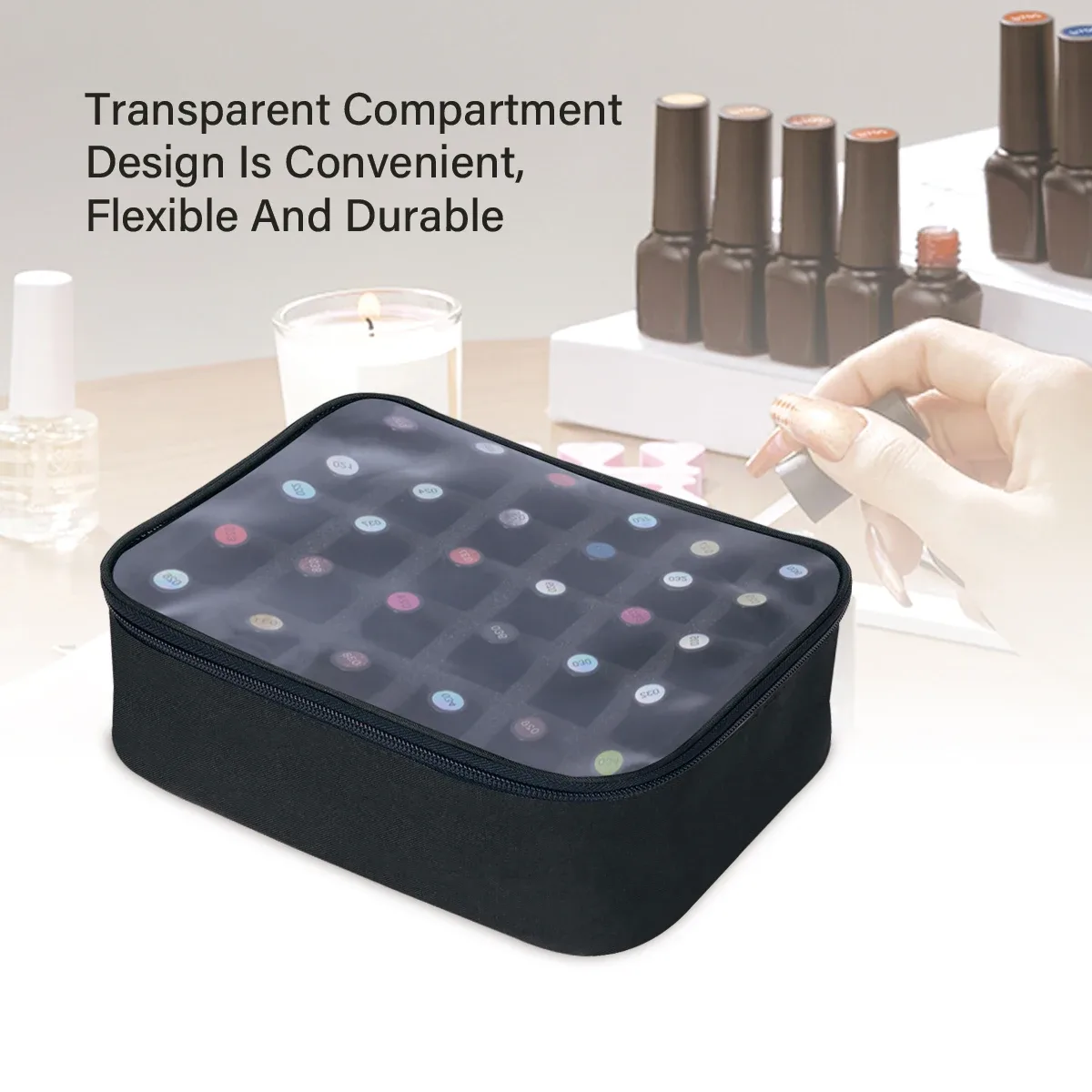 organisateur de vernis à ongles de grande capacité de 30 bouteilles – trousse de maquillage élégante et portable avec séparateurs amovibles, peut contenir jusqu'à 15 ml/0,5 fl.oz