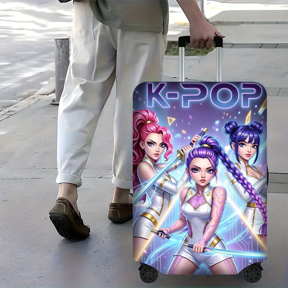 housse valise polyester gris bleu noir design k pop futuriste idoles voyage compact transport securise trip cadeau