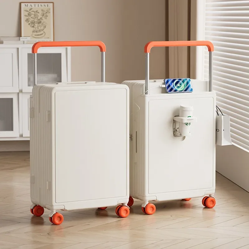 Valise de voyage 20/24/26 pouces, valise à roulettes large, valise cabine avec fermeture éclair à code et porte-gobelet