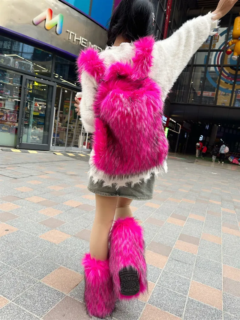 Nouveau Sac à Dos Femme Y2K en Fausse Fourrure 2026 – Style Harajuku, Doux et Chaud, pour l'Hiver