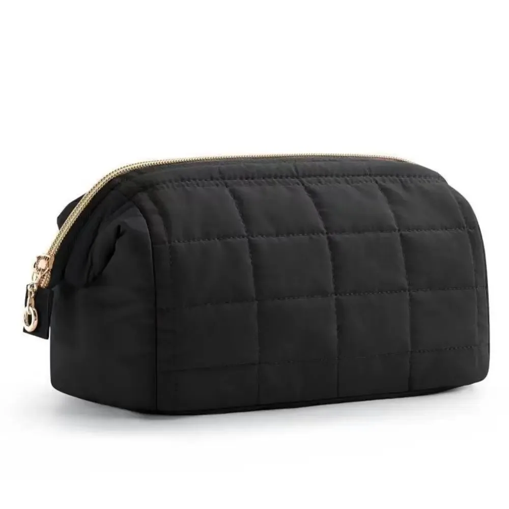 sac à cosmétiques de voyage rembourré bouffant, trousse de maquillage de grande capacité de couleur unie, trousse de maquillage à large ouverture pour femmes, trousse de toilette